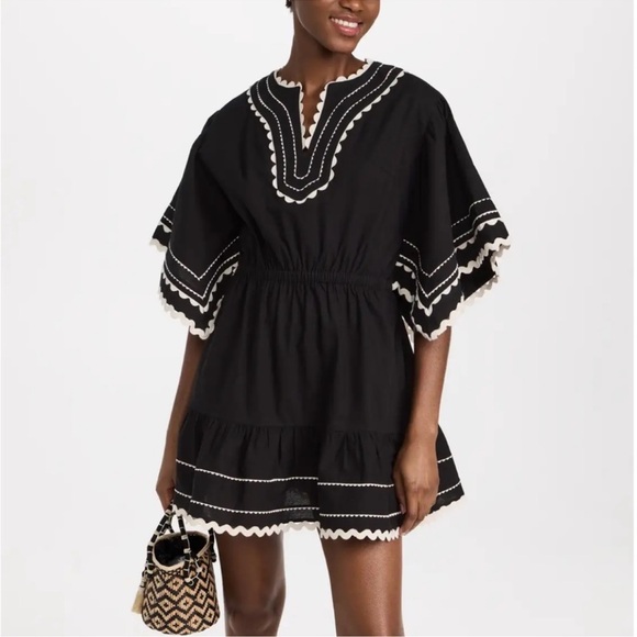 Sea NY Ryleigh Ric Rac swim coverup size XS black with white trim boho - Picture 1 of 9